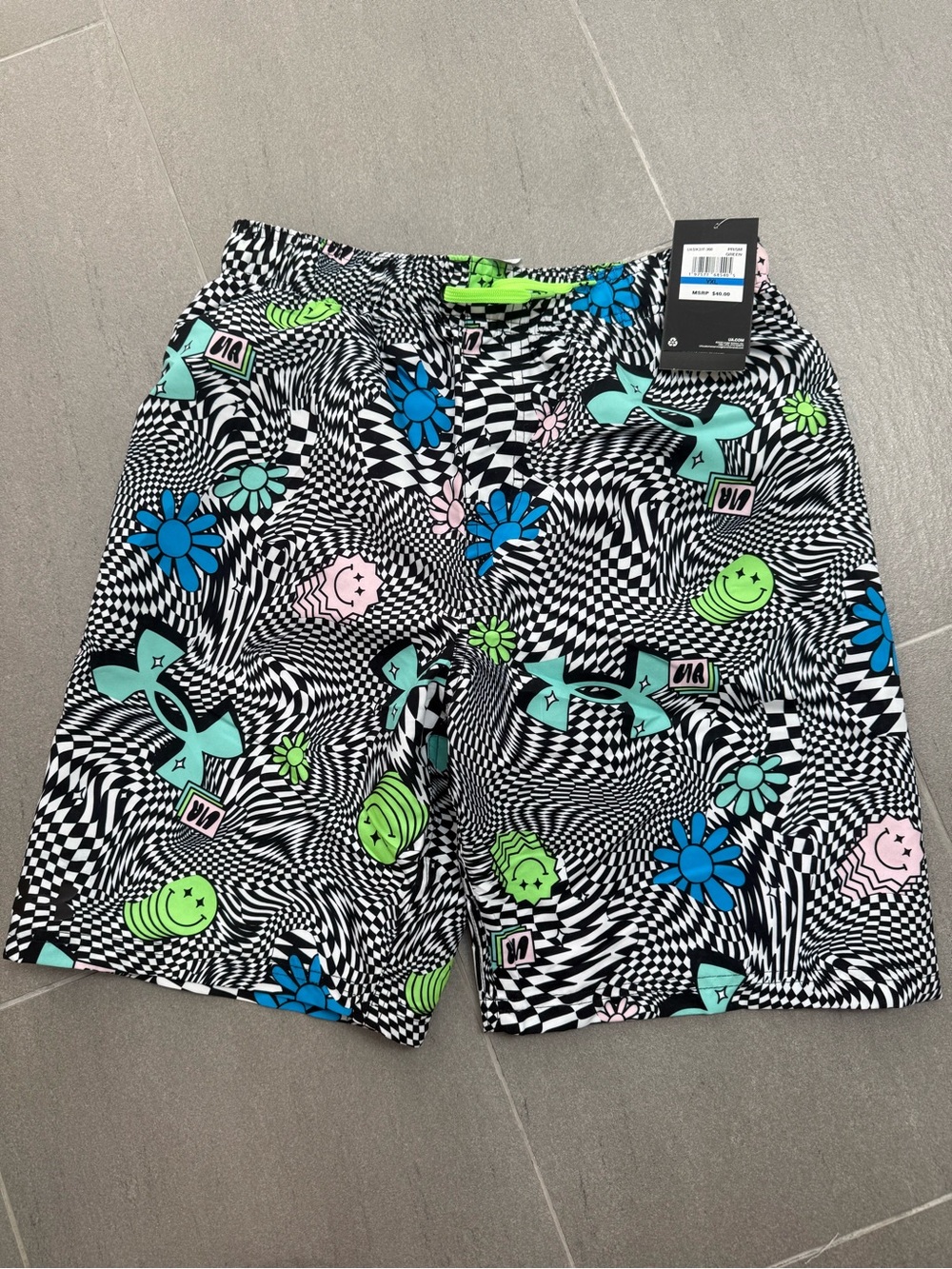 Under Armour Prism Green Black & White Graphic Swim Shorts